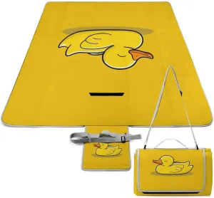 Unique Pattern Outdoor Picnic Mat, Waterproof and Foldable Cute Lazy Duck Yellow Blankets for Camping Grass Lawn Park Accessories
