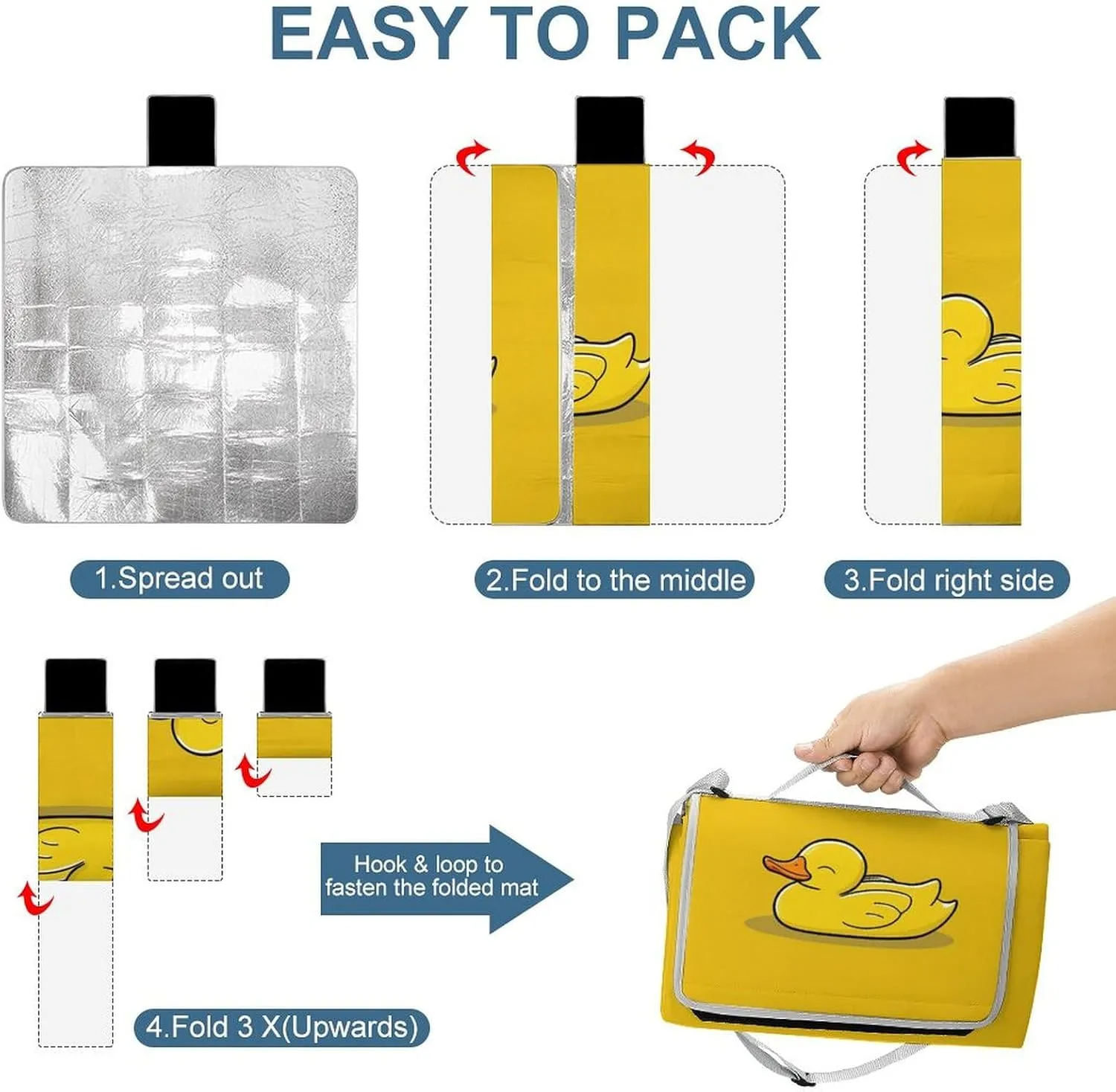 Unique Pattern Outdoor Picnic Mat, Waterproof and Foldable Cute Lazy Duck Yellow Blankets for Camping Grass Lawn Park Accessories