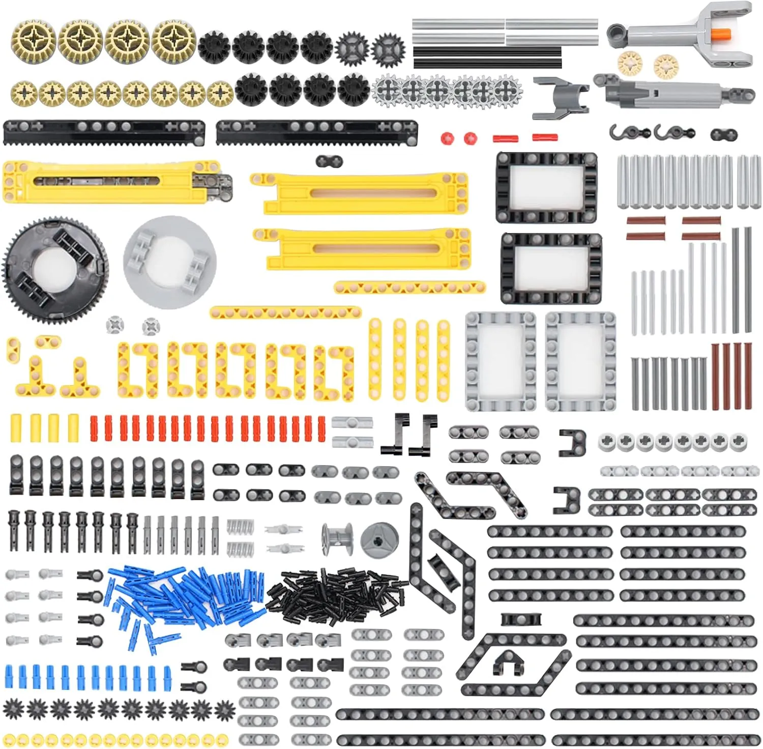 UpGLeuch 498Pieces Technic Parts Gears Axels and Beams Compatible with Major Brand Bricks, Technic Spare Parts and Pieces, Gears and Axles Set, Technic Frame Beams and Connectors, Pins
