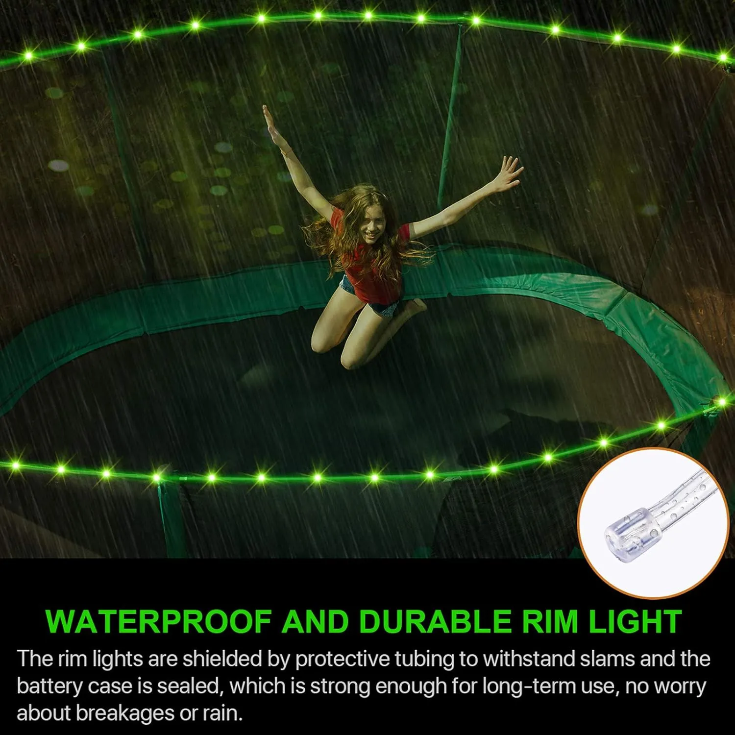【Upgraded Large Volume&Longer Version】 LED Trampoline Lights，Remote Control Trampoline Rim LED Light for 15Ft Trampoline, C Battery Box, 16 Color Change, Waterproof, Bright to Play at Night Outdoors