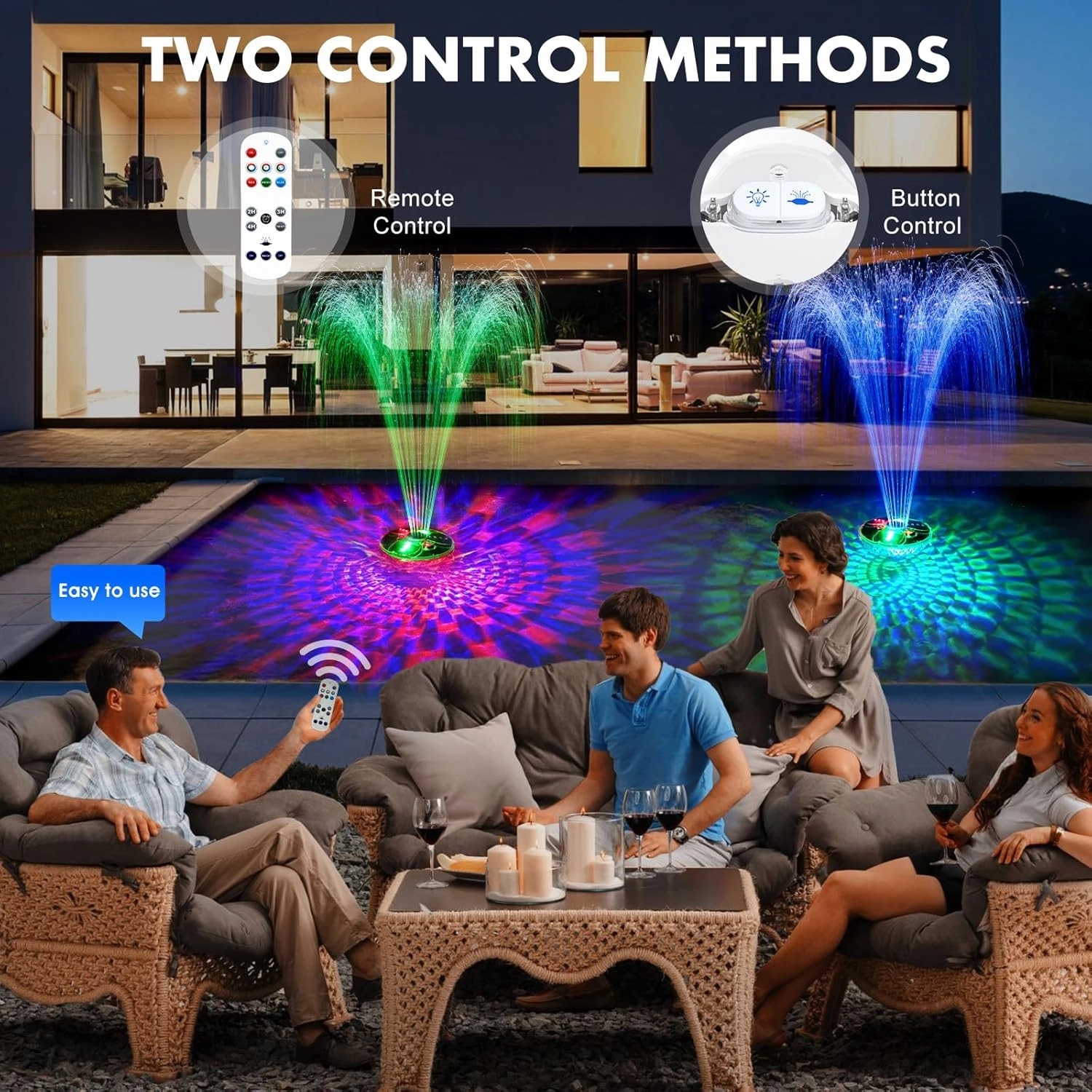 Upgraded Pool Fountain with Remote, 2025 Rechargeable Floating Pool Fountain with Lights, Above Ground Pool Water Fountains with Anchor, Swimming Pool Fountains for Inground Pool-1PC (White)