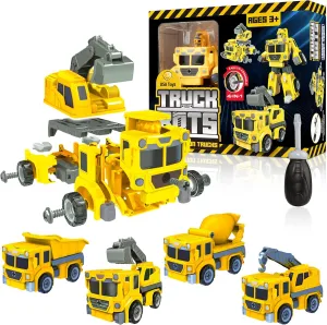 USA Toyz Truck Bots Construction Truck Robots for Kids - 4-in-1 STEM Robot Take Apart Toys for Boys and Girls, 19pc Construction Vehicles Building Kit with Toy Screwdriver