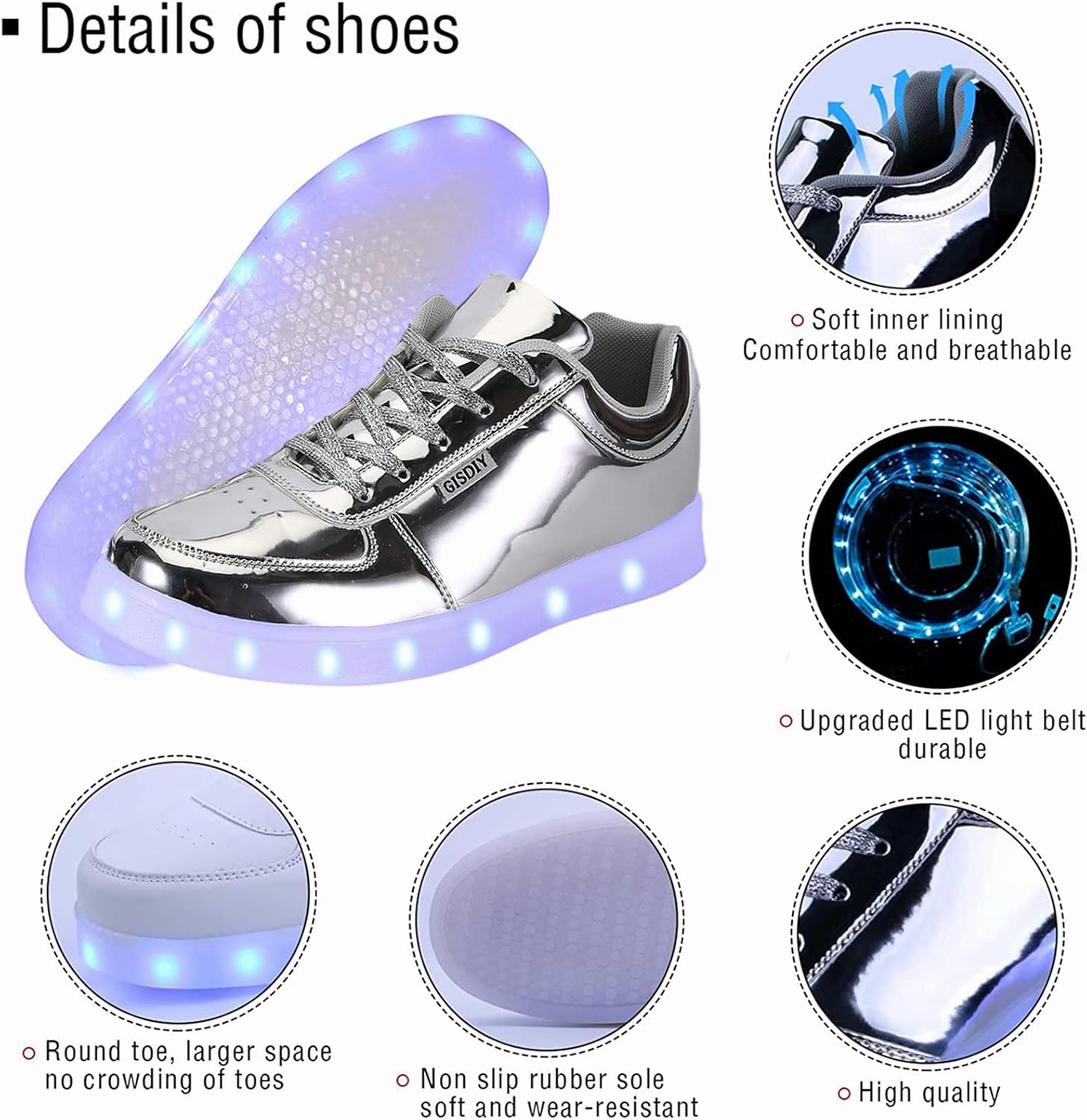 USB Adult Light Up Shoes Rechargeable Flashing Low Top LED Shoes Unisex Sports Dancing Sneakers