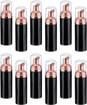 uxcell 2 Oz / 60ml Empty Foam Pump Bottle, 12 PCS Travel Foam Soap Dispenser, Empty Refillable Plastic Pump Bottle for Lash Shampoo, Hand Soap, Black/Rose Gold