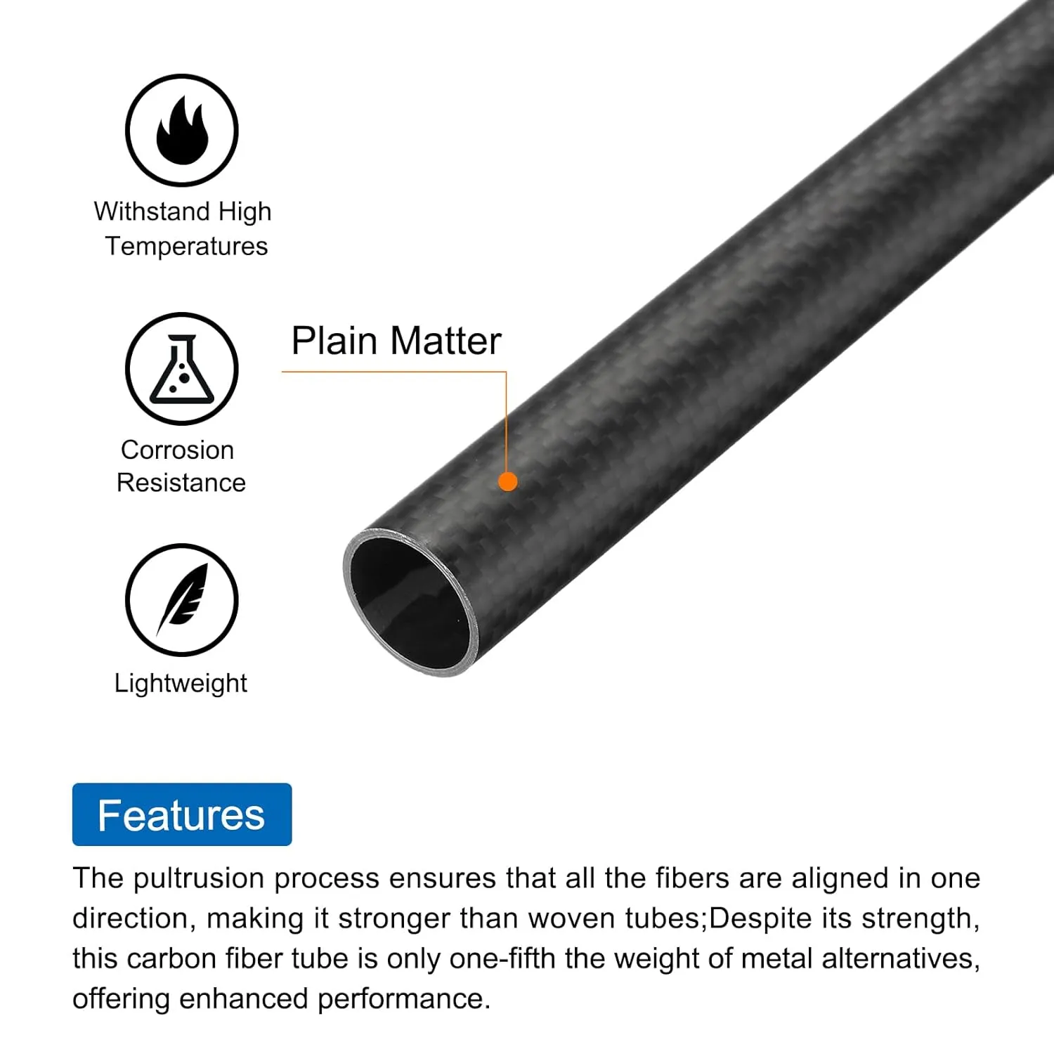 uxcell 4Pcs Carbon Fiber Tubes 14 x 16 x 330mm Matte Surface Rod 3K Roll Wrapped Carbon Round Tubing for RC Airplane Quadcopter Multicopter