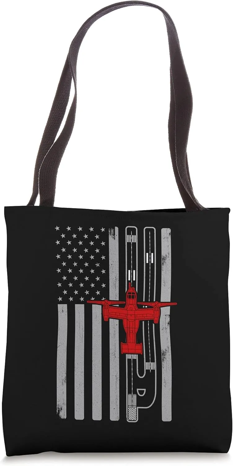 V-22 Osprey Military Helicopter American Flag Runway V22 Tote Bag
