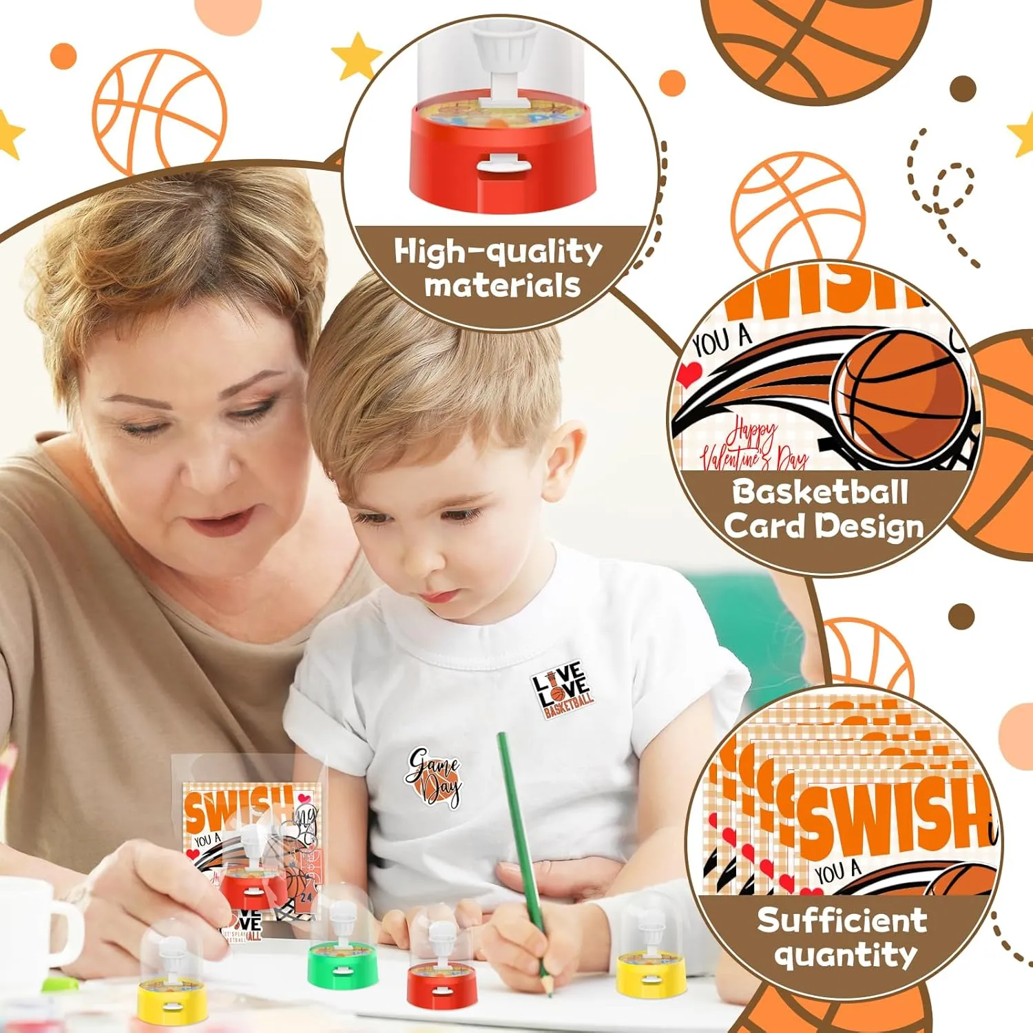 Valentine's Day Gifts 36 Pack Mini Finger Basketball Shooting Game Basketball Keychains Basketball Stickers Basketball Party Favors Classroom Rewards Carnival Prizes Party Supplies for Kids