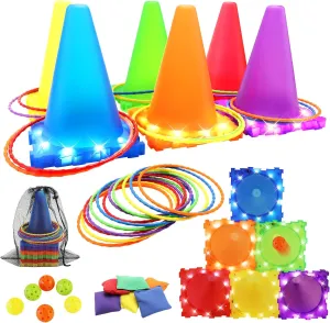 VATOS Light Up Carnival Game Toys for Kids - 3 in 1 Ball & Ring & Bean Bag Cones Toss Game Play Set, Multiple Throwing Target Models, Outdoor Family Yard Party Gmaes for Kids Gift Birthday Xmas