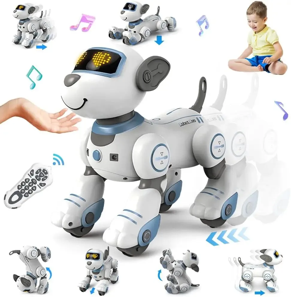 VATOS RC Robot Electronic Dog Toy Stunt Voice Command Puppy Programmable Touch-Sense Music Robot Dog Toy Christmas Gift for Kids