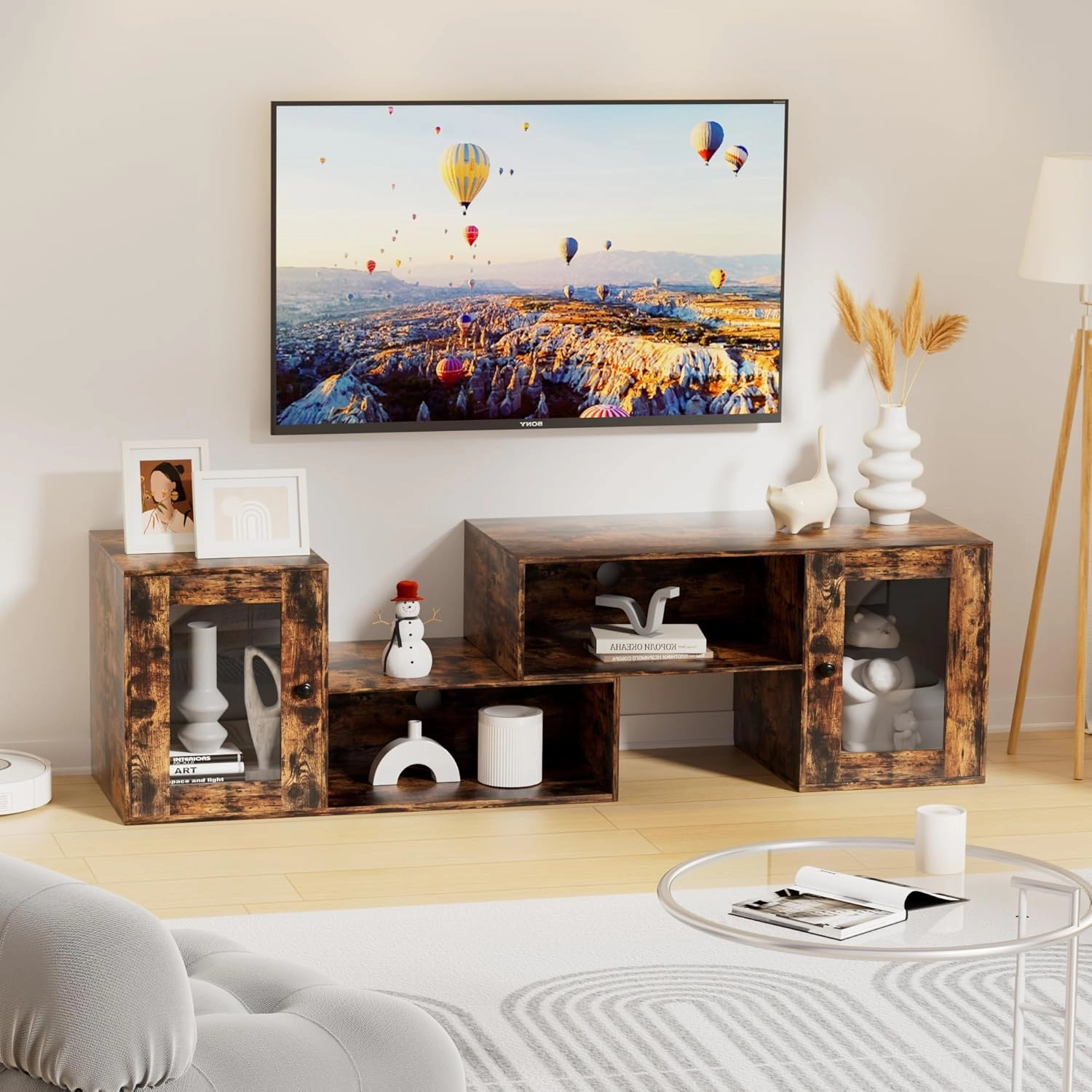 VECELO LED TV Stand for Televisions up to 70 Inchs Modern Entertainment Center with Storage Media Console with 23 Flashing Options and 4 Customizable Modes for Living Room, Bedroom