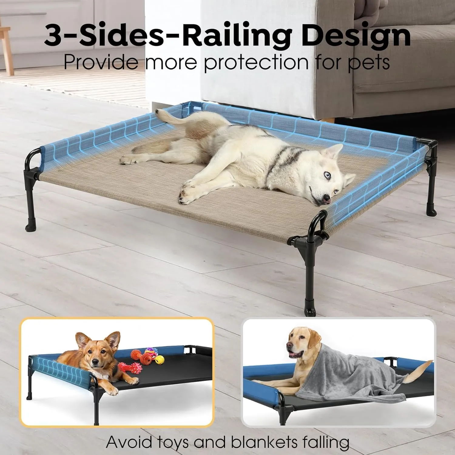 Veehoo Elevated Raised Dog Cot Bed - Cooling Outdoor Pet Hammock with Fence & Mesh - 29"x18" Beige Coffee