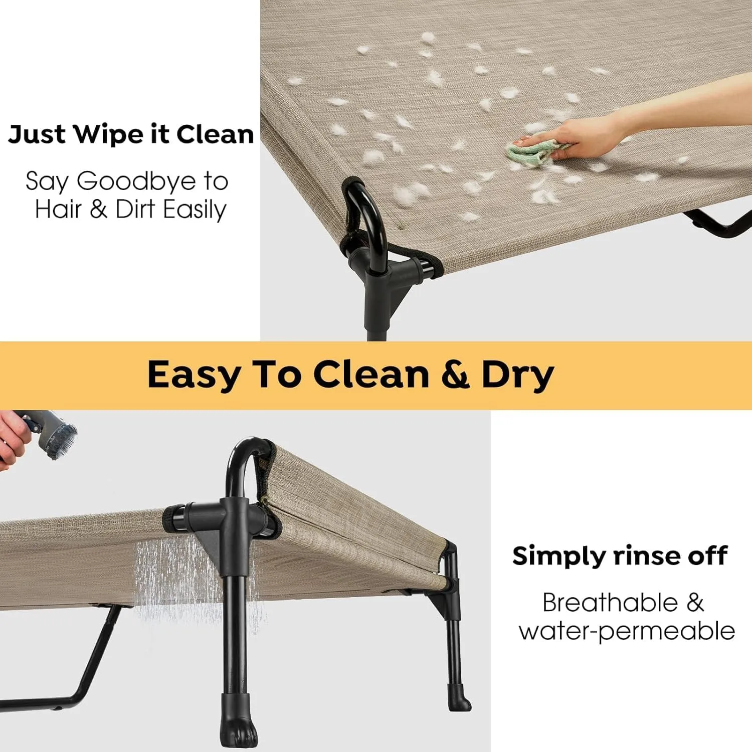 Veehoo Elevated Raised Dog Cot Bed - Cooling Outdoor Pet Hammock with Fence & Mesh - 29"x18" Beige Coffee