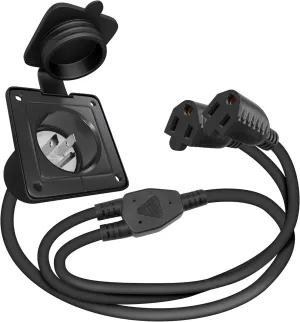 Veepeak 15 Amp Shore Power Inlet RV Flanged Power Plug NEMA 5-15P 125V AC Electrical Outlet Receptacle with Dual 18’’ Extension Cords & Waterproof Cover for Camper Trailer Boat Van Shed, ETL Listed