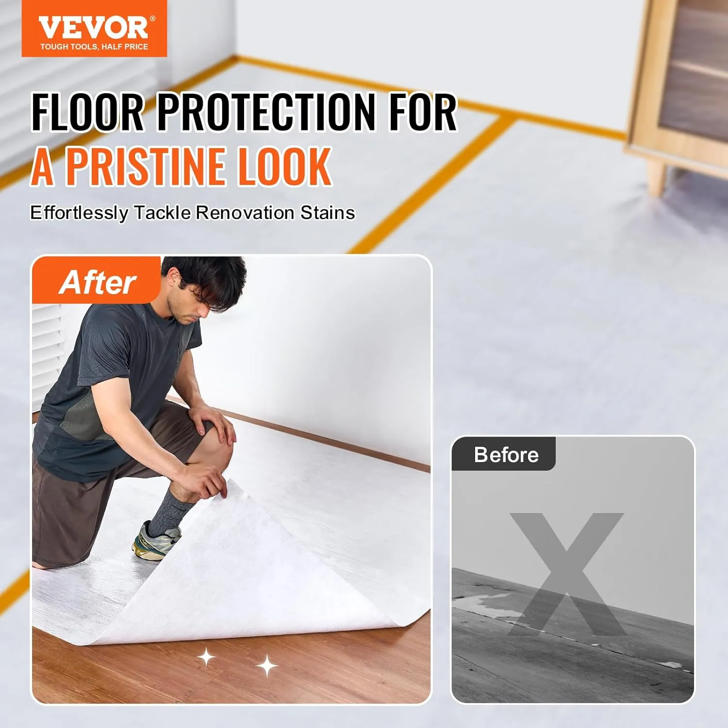 VEVOR 39" x 100' Temporary Floor Protection for Construction & Renovation - Heavy-Duty, Anti Slip, Waterproof