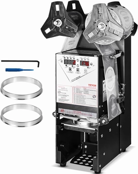 VEVOR Cup Sealing Machine, Fully Automatic Cup Sealer Machine, Boba Sealer Machine 500-650 Cups/H for 190 mm Tall & 90/95 mm Cup with Digital Control LCD Panel for Bubble Milk Tea Coffee, Black