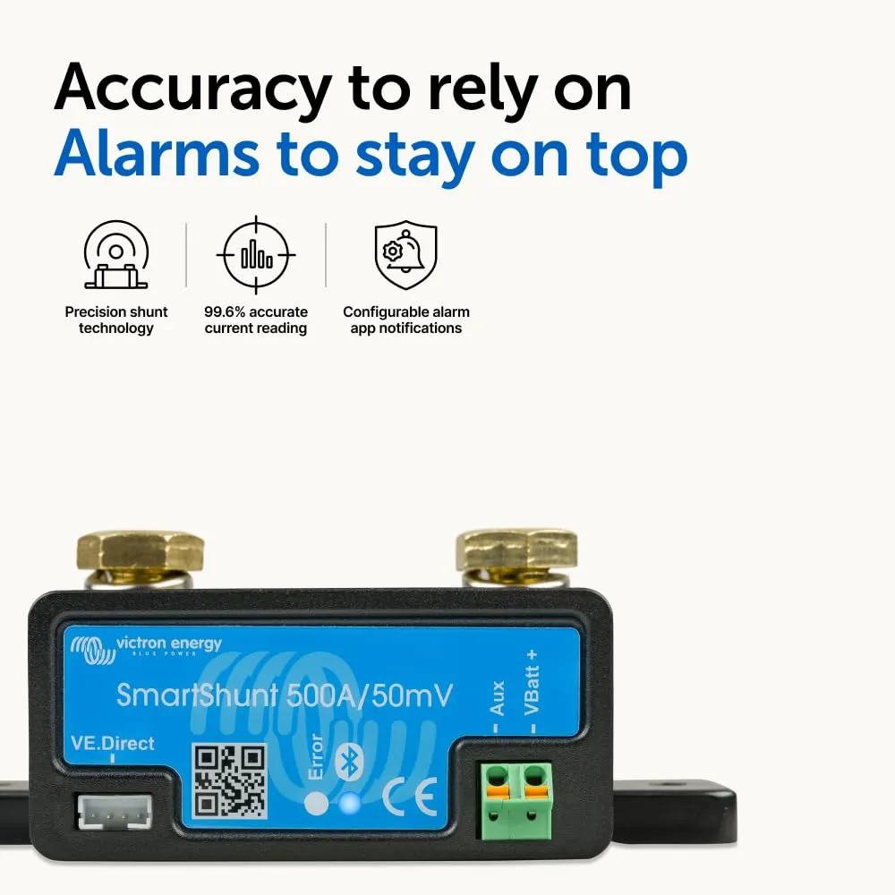 Victron Energy SmartShunt Battery Monitor (Bluetooth) - Victron Smart Shunt - 6.5V-70V, 500 amp