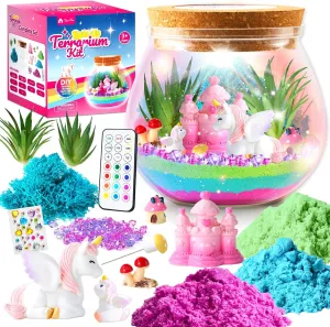 VigorFun Unicorn Terrarium Kit for Kids - Creative LED Night Light Gifts for Girls Birthday Age 3 , DIY Arts & Crafts Light Up Kit, Unicorn Toys for Kids 4 5 6 7 8 9 10 Year Old