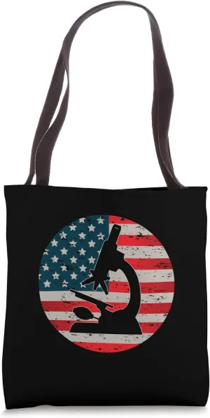 Vintage Microscope US American Flag Scientist Microscope Tote Bag