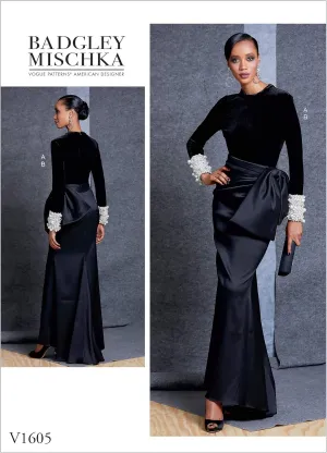 Vogue V1605A5 Women's Close-Fitting Blouse and Wrap Skirt Sewing Patterns, Sizes 6-14