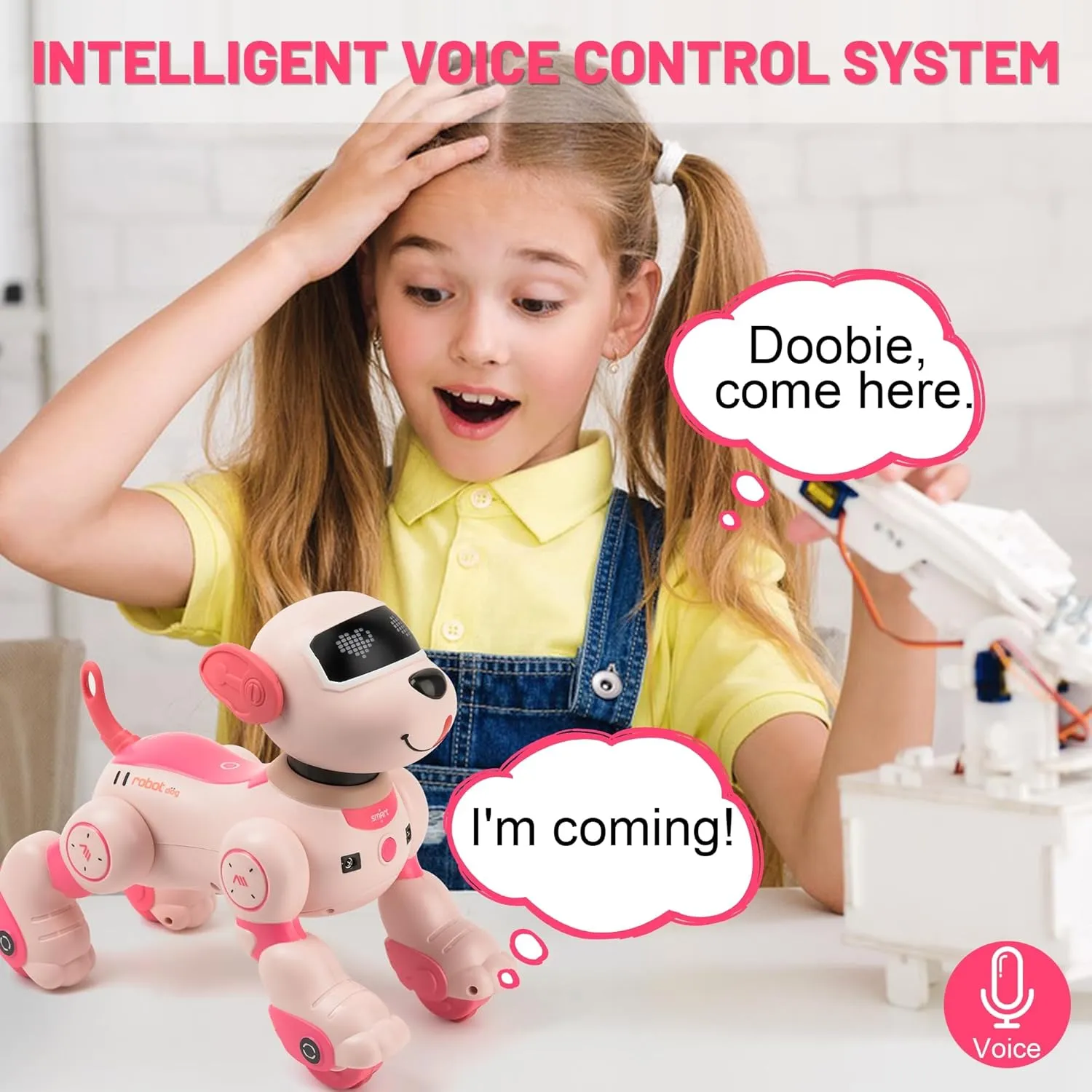 Voice&Remote Control Robot Dog Toy: Programmable Voice Robotic Puppy for Kids Smart Interactive Robot Dog Dancing Singing Stunt Animal Toy for Toddler Toys 3-8 Year Gift