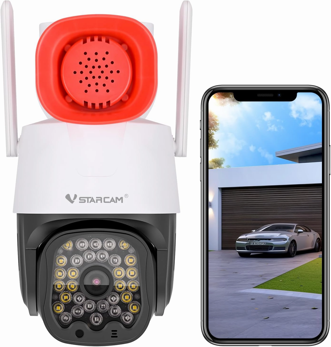 VSTARCAM 3MP Security Camera Outdoor,Home Camera Security, Outdoor WiFi Camera with 2.5-Inch High-Decibel Speaker, 360° PTZ Camera, Motion Detection,Two-Way Audio,Siren, Color Night Vision