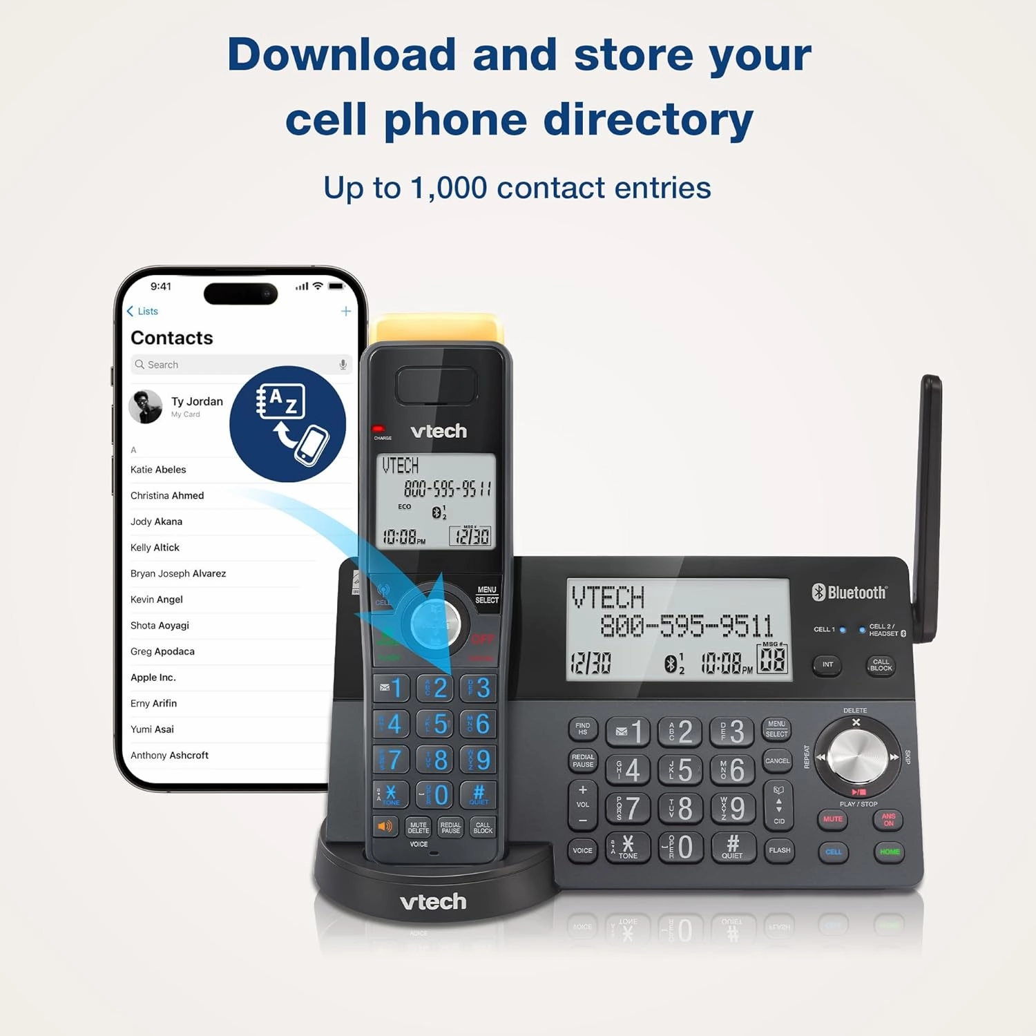 VTech IS8128-51 Super Long Range 5-Handset DECT 6.0 Cordless Phone for Home with Answering Machine, 2300 ft Range, Call Blocking, Bluetooth Connect to Cell, Intercom