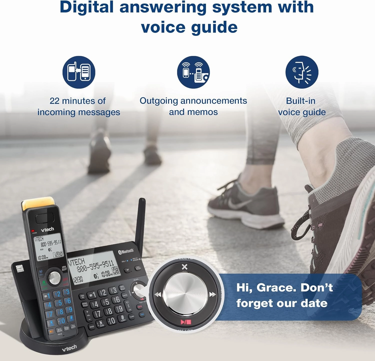 VTech IS8128-51 Super Long Range 5-Handset DECT 6.0 Cordless Phone for Home with Answering Machine, 2300 ft Range, Call Blocking, Bluetooth Connect to Cell, Intercom