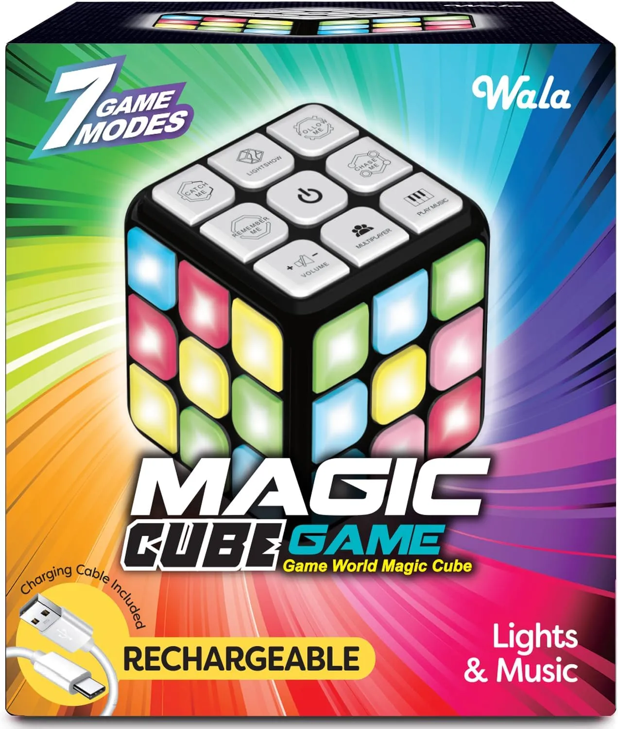 WALA Rechargeable Kids Activity Cube - 7 Fun Games - Electronic Toys for Kids - Memory & Brain Training - Gift for Ages 8-13
