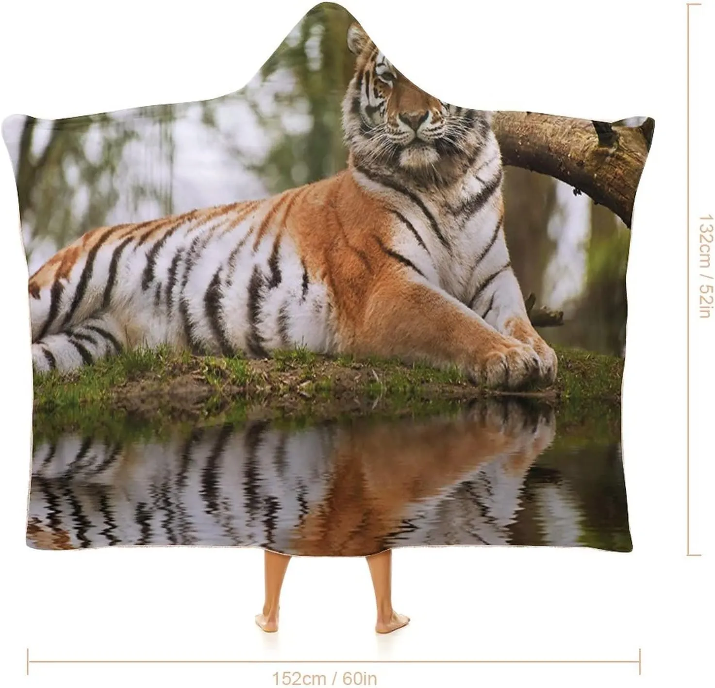 Warm Blanket, Tiger Women Men Hooded Blanket, Siberian Mammal Warm Day, Soft Warm Cozy, 40 x 50inches, Studying Reading Snuggling Napping Office, Multicolor