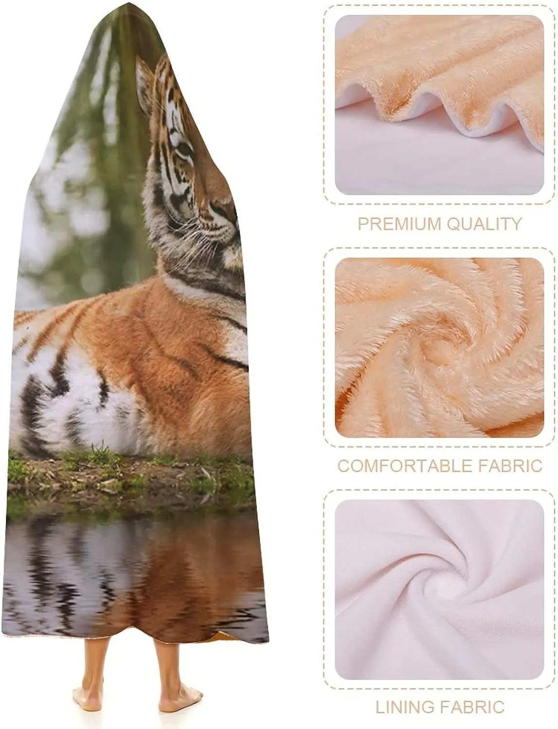 Warm Blanket, Tiger Women Men Hooded Blanket, Siberian Mammal Warm Day, Soft Warm Cozy, 40 x 50inches, Studying Reading Snuggling Napping Office, Multicolor