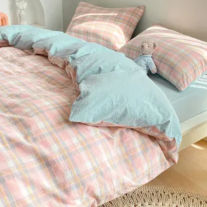 Washed Cotton Lattice Duvet Covers,Breathable Ultra Soft Quilt Cover with Hidden Zipper Ties,Durable Lightweight Bedding Set for Bedroom Guest Room-S 180x220cm(71x87inch) (B Twin 150x200cm(59x79inch)