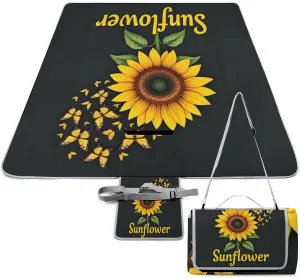 Water-Resistant Handy Mat Tote, Waterproof Butterfly Sunflower Camping Blanket for Outdoor Beach Park Accessories