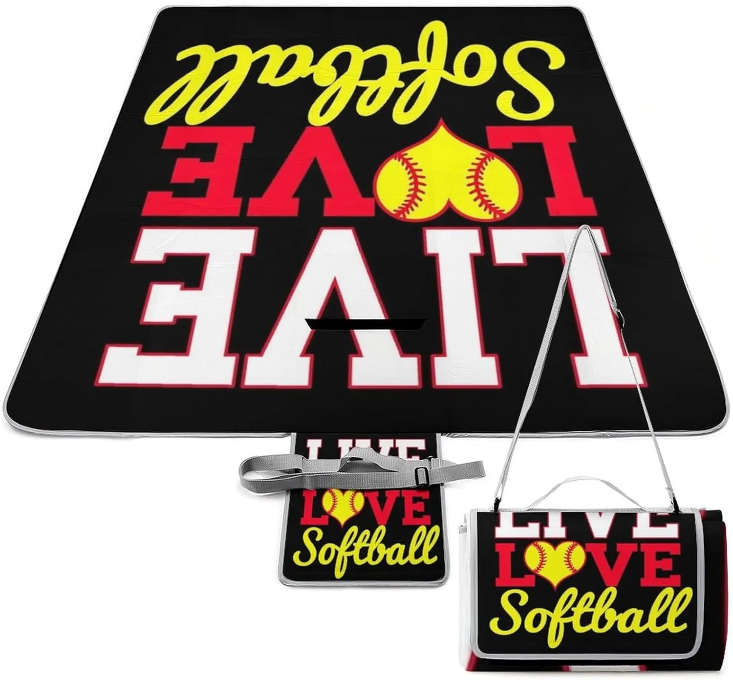 Water-Resistant Handy Mat Tote, Waterproof I Live Love Softball Camping Blanket for Outdoor Beach Park Accessories