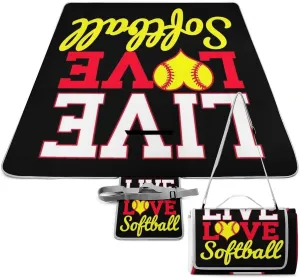 Water-Resistant Handy Mat Tote, Waterproof I Live Love Softball Camping Blanket for Outdoor Beach Park Accessories