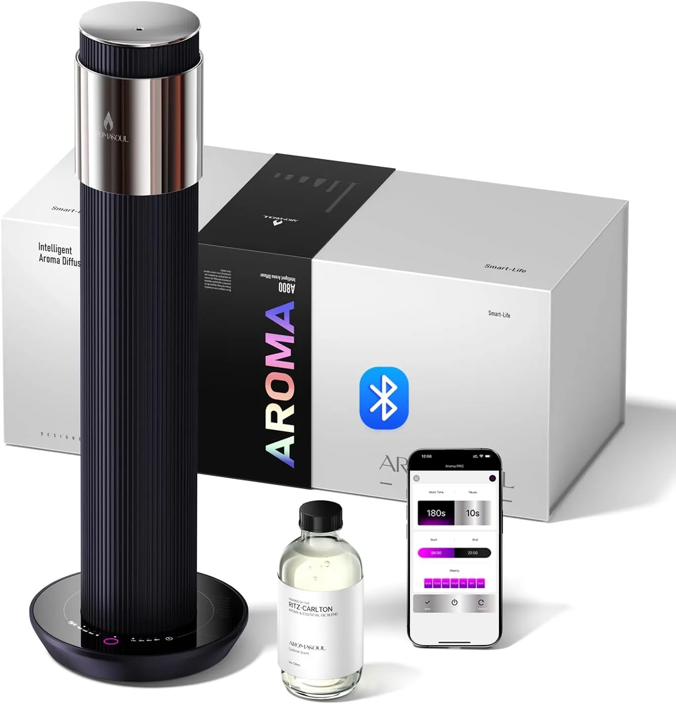 Waterless Scent Diffuser Starter Kit - 1000 Sq Ft. Coverage, Cordless Rechargeable Hotel Collection Diffuser, Included 120ml Fragrance Essential Oils,APP-Controlled, air diffusers for Home,Deep Blue