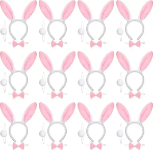 Waydress 36 Pieces Easter Bunny Ears Kit Plush Bunny Ears Headbands Bow Tie and Tail Easter Rabbit Ear Hairband Cute Spring Costume Accessories Kit for Kid's Easter Party Favors