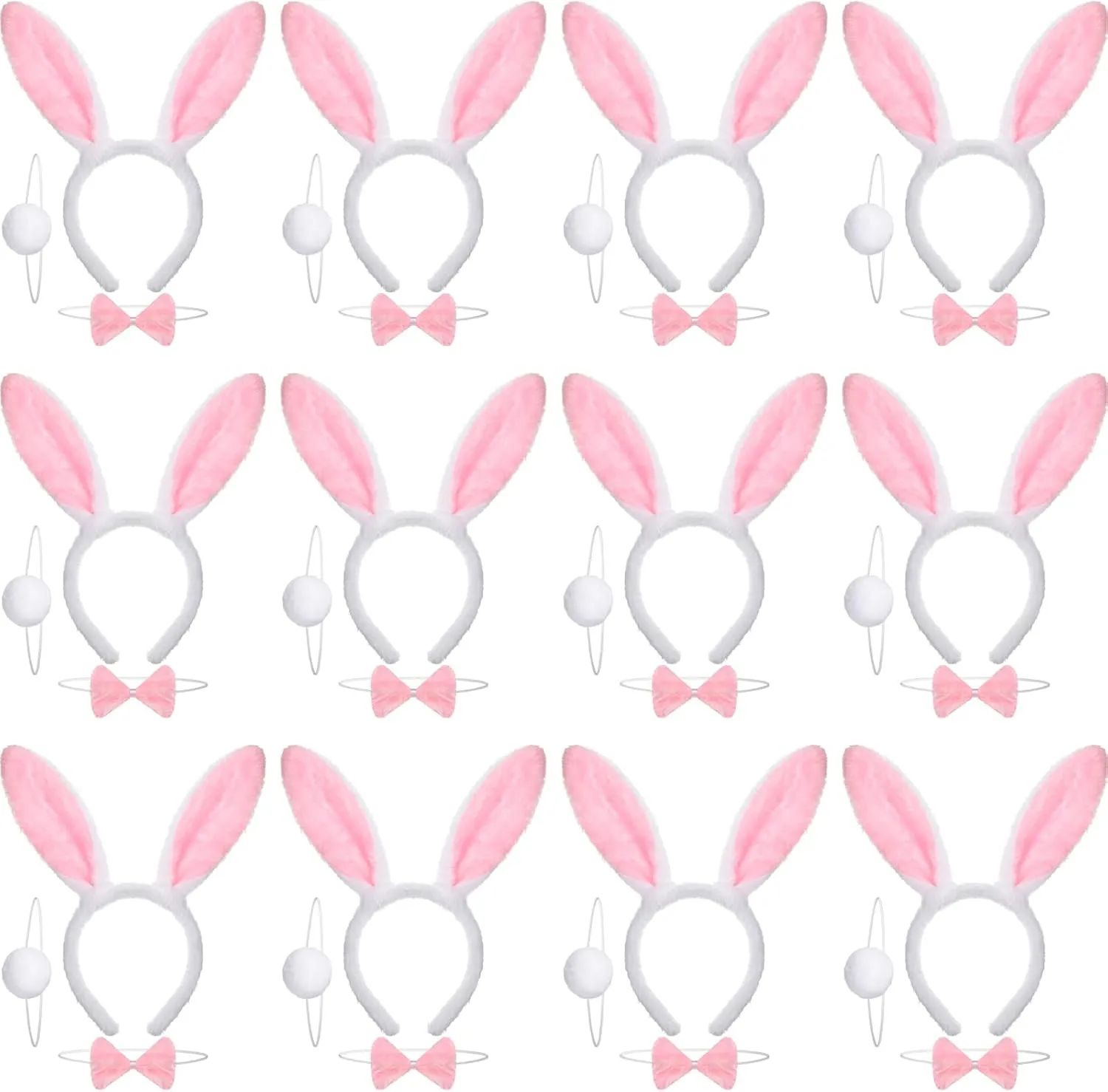 Waydress 36 Pieces Easter Bunny Ears Kit Plush Bunny Ears Headbands Bow Tie and Tail Easter Rabbit Ear Hairband Cute Spring Costume Accessories Kit for Kid's Easter Party Favors