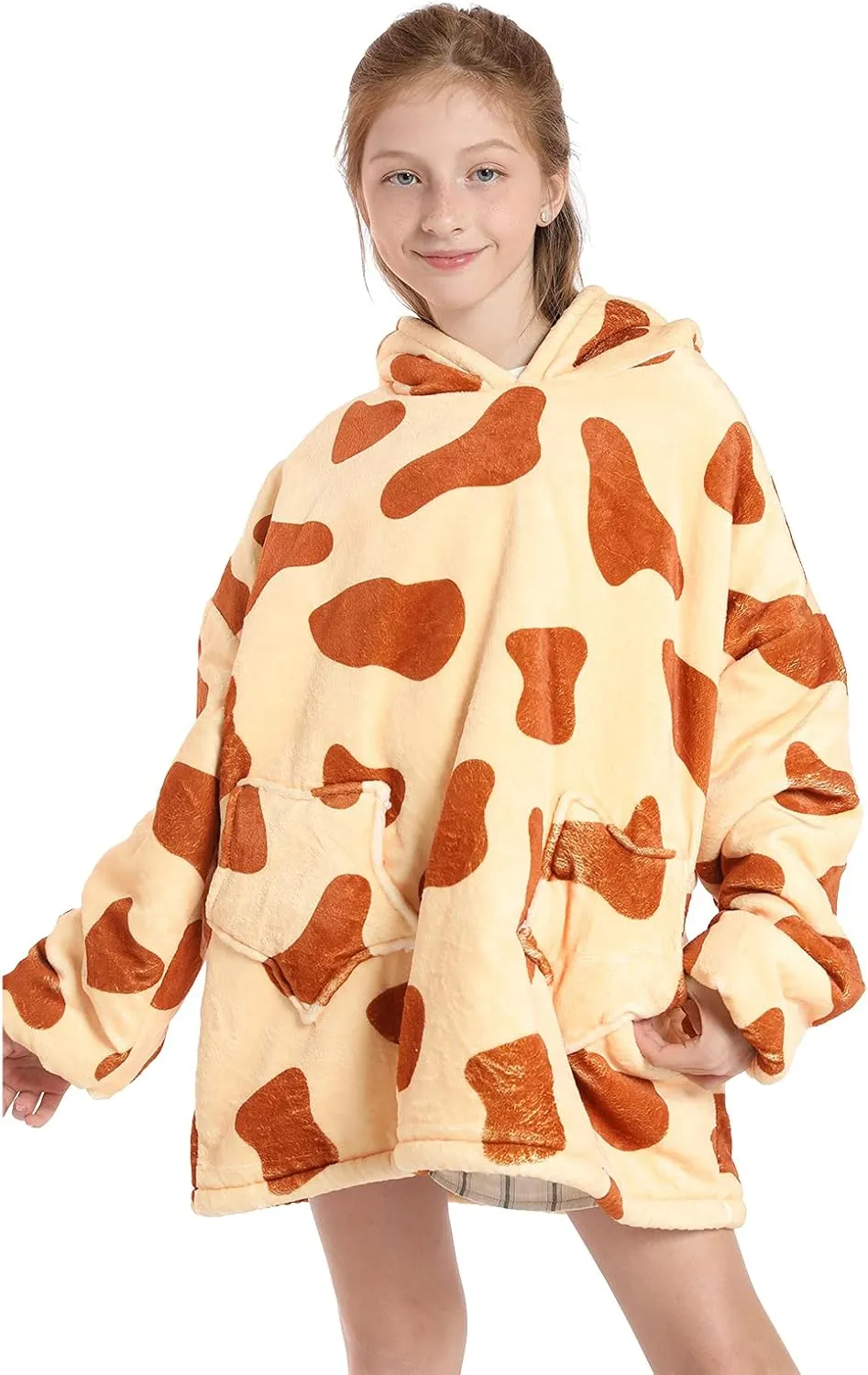 Wearable Blanket Hoodie for Kids 4-12YR Oversized Animal Hooded Blanket Super Soft Comfortable Warm Flannel Giraffe