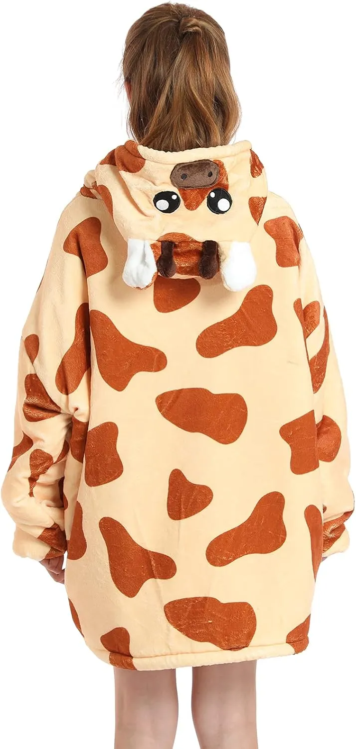 Wearable Blanket Hoodie for Kids 4-12YR Oversized Animal Hooded Blanket Super Soft Comfortable Warm Flannel Giraffe