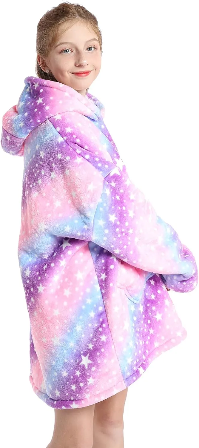 Wearable Blanket Hoodie for Kids 4-12YR Oversized Hooded Blanket Super Soft Comfortable Warm Flannel Purple