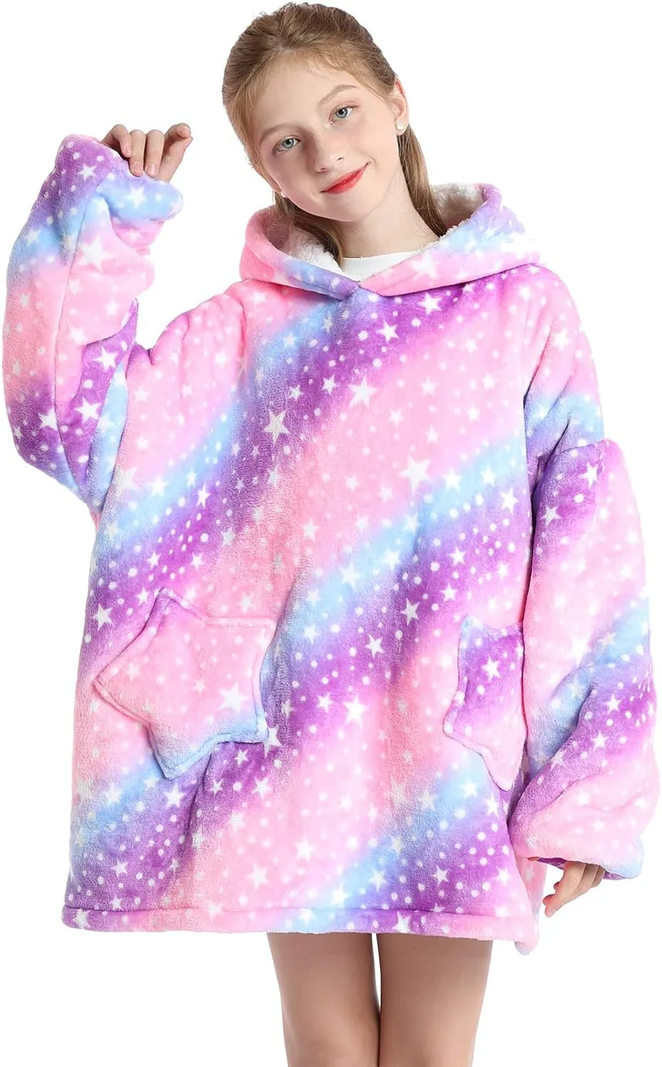 Wearable Blanket Hoodie for Kids 4-12YR Oversized Hooded Blanket Super Soft Comfortable Warm Flannel Purple