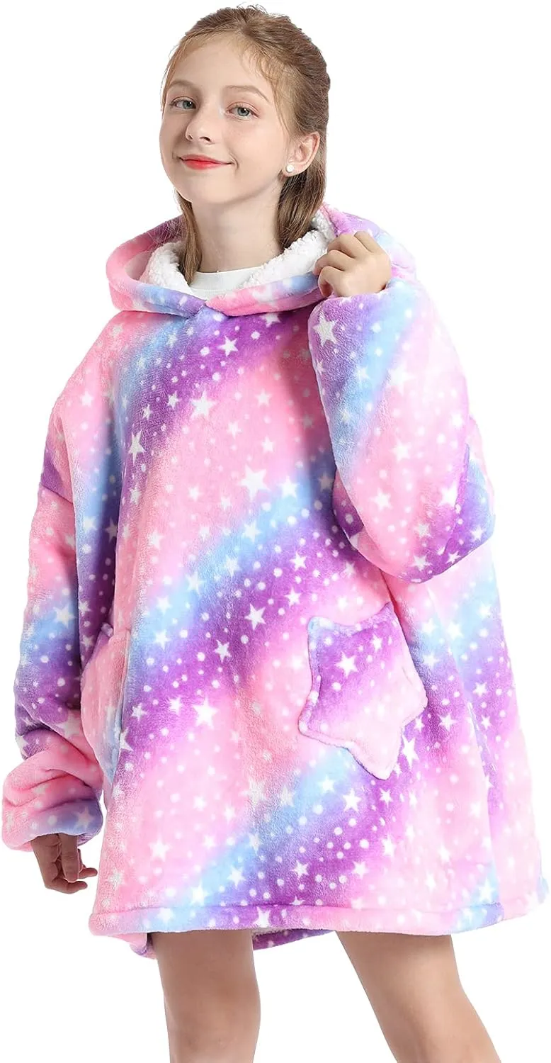 Wearable Blanket Hoodie for Kids 4-12YR Oversized Hooded Blanket Super Soft Comfortable Warm Flannel Purple
