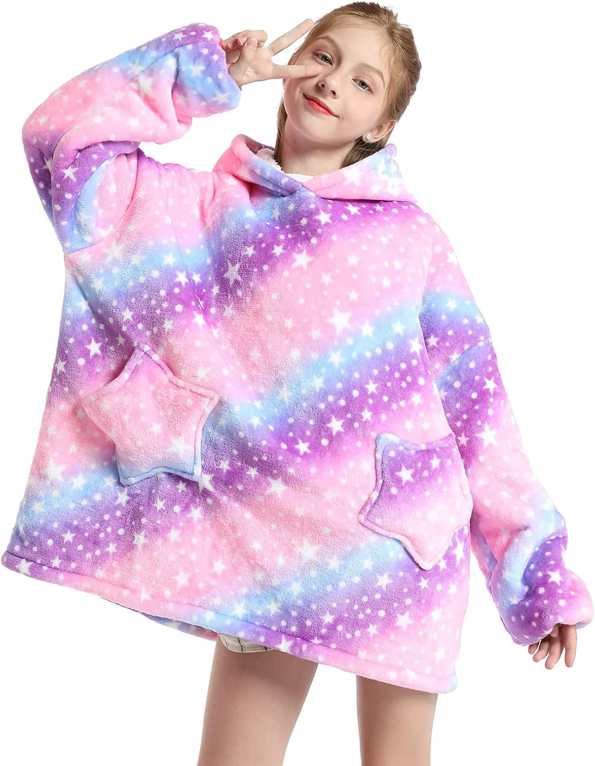 Wearable Blanket Hoodie for Kids 4-12YR Oversized Hooded Blanket Super Soft Comfortable Warm Flannel Purple