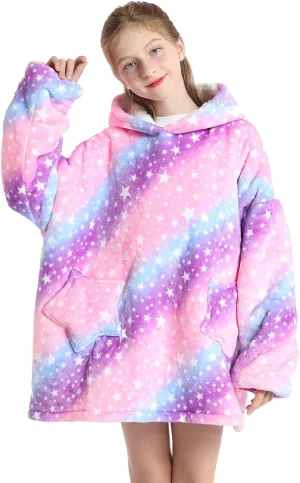 Wearable Blanket Hoodie for Kids 4-12YR Oversized Hooded Blanket Super Soft Comfortable Warm Flannel Purple