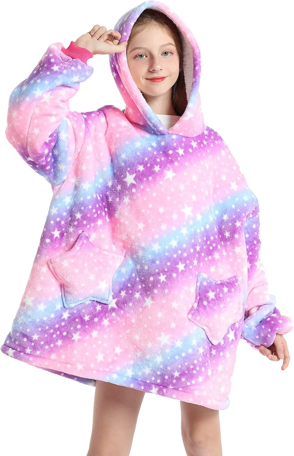 Wearable Blanket Hoodie for Kids 4-12YR Oversized Hooded Blanket Super Soft Comfortable Warm Flannel Purple