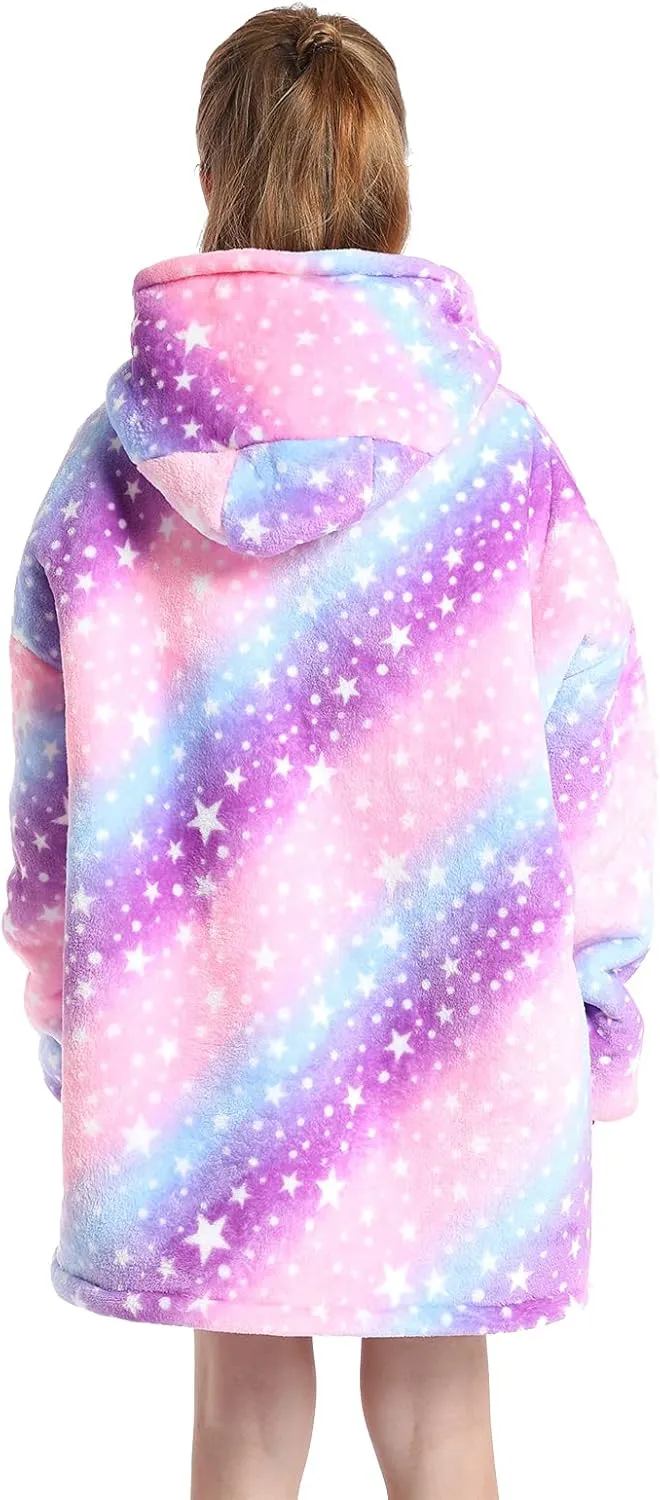 Wearable Blanket Hoodie for Kids 4-12YR Oversized Hooded Blanket Super Soft Comfortable Warm Flannel Purple