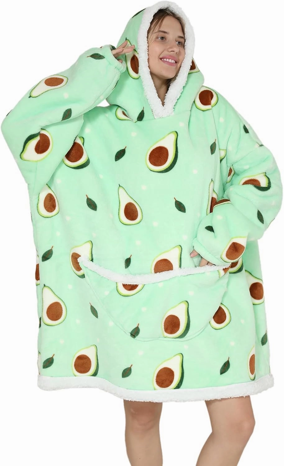 Wearable Blanket Hoodie Oversized Hooded Blanket for Adult Women Super Soft Comfortable Warm Flannel Green Avocado
