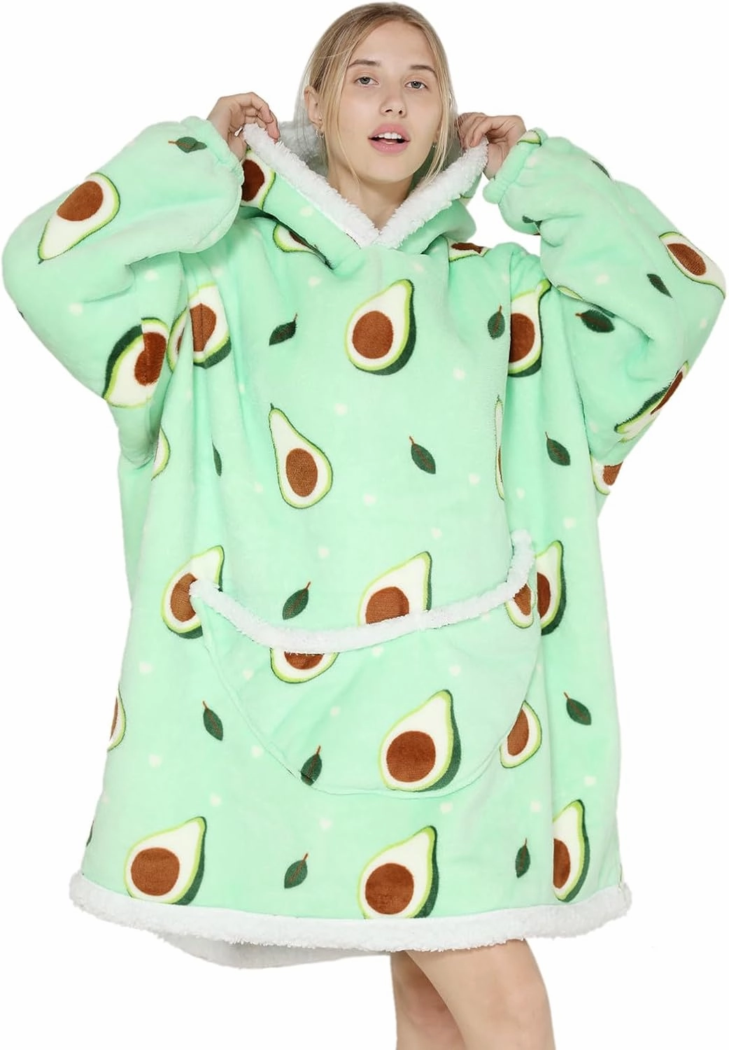Wearable Blanket Hoodie Oversized Hooded Blanket for Adult Women Super Soft Comfortable Warm Flannel Green Avocado
