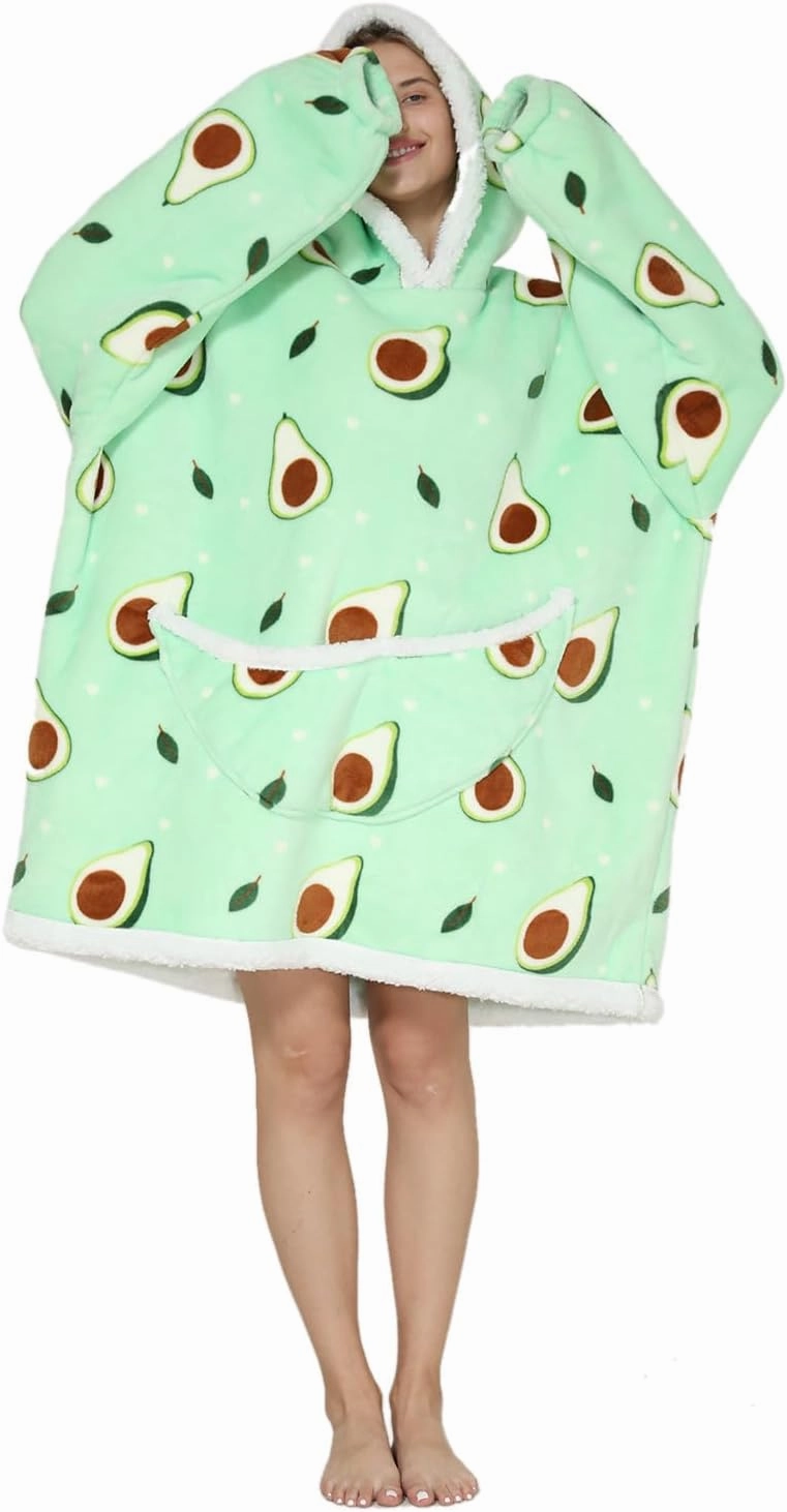 Wearable Blanket Hoodie Oversized Hooded Blanket for Adult Women Super Soft Comfortable Warm Flannel Green Avocado