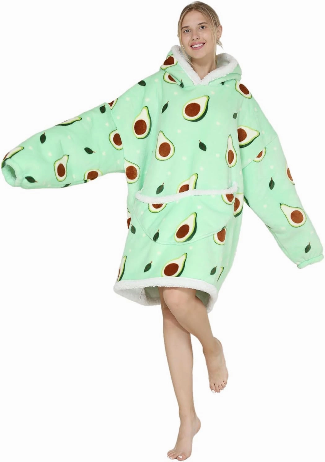 Wearable Blanket Hoodie Oversized Hooded Blanket for Adult Women Super Soft Comfortable Warm Flannel Green Avocado